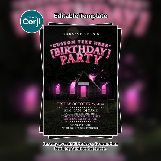 Mixtape Pluto Halloween Birthday Party Flyer Editable Template