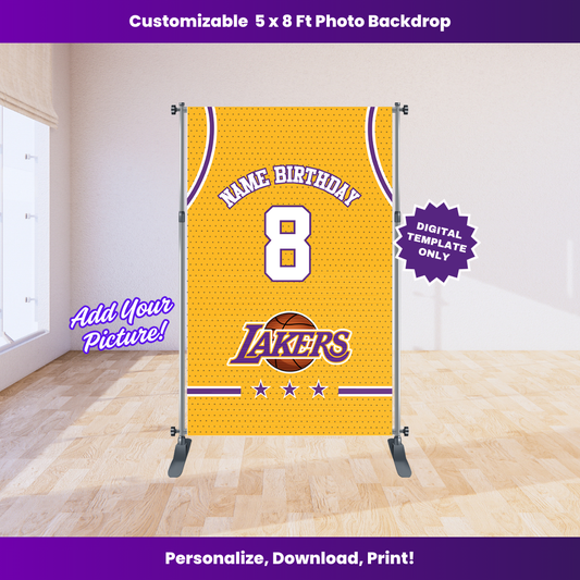 Los Lakers Baketball 5 x 8 ft Backdrop Editable Template