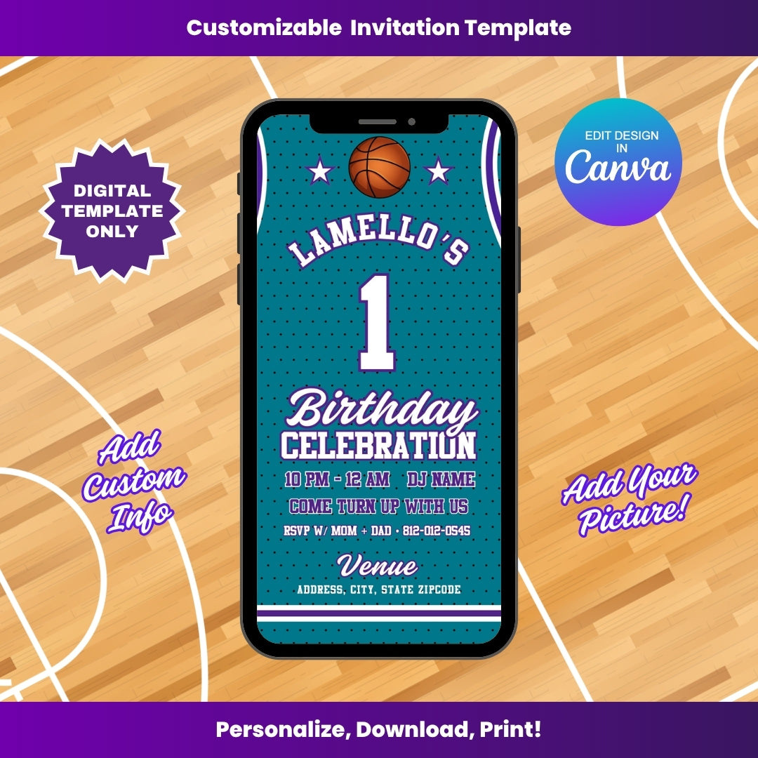 Hornets Birthday Flyer Editable Canva Template (Vertical)