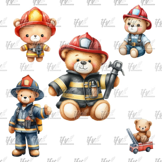 Firefighter Bear Clip Art, Firefighter Teddy Illustration Bundle