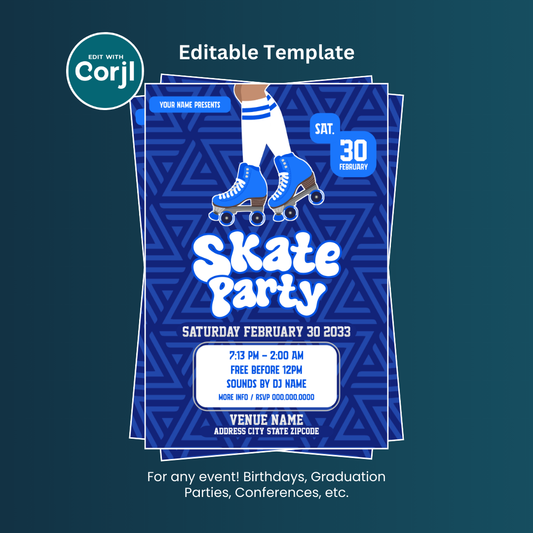 Skate Party Flyer Editable Template (Blue and White)