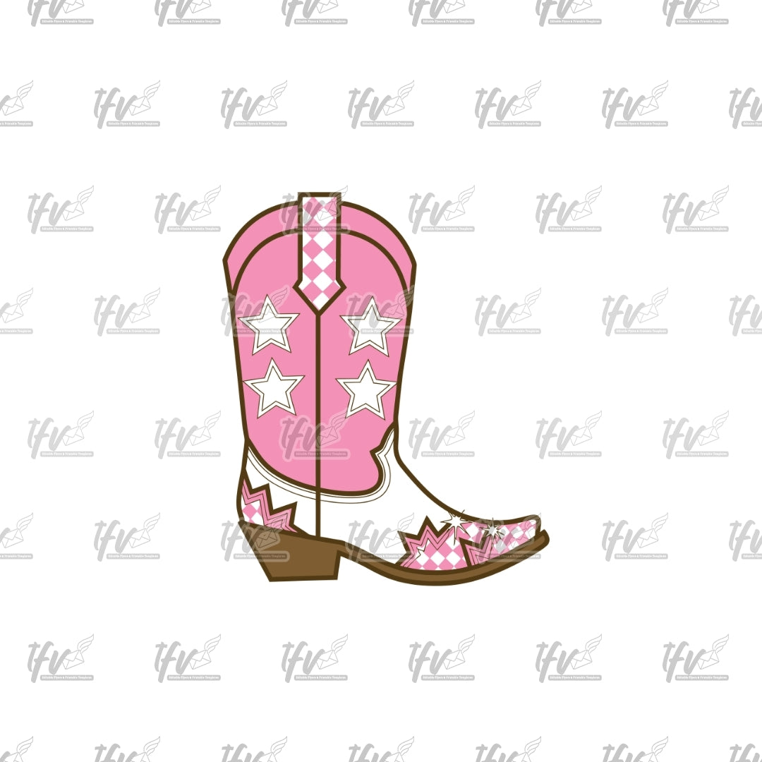 Pink and White Cowboy Boot Clip Art
