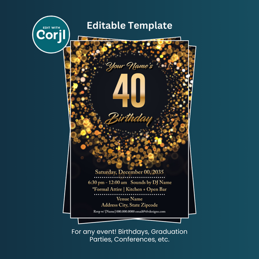 Black and Gold Birthday Celebration Flyer Editable Template (4x6)