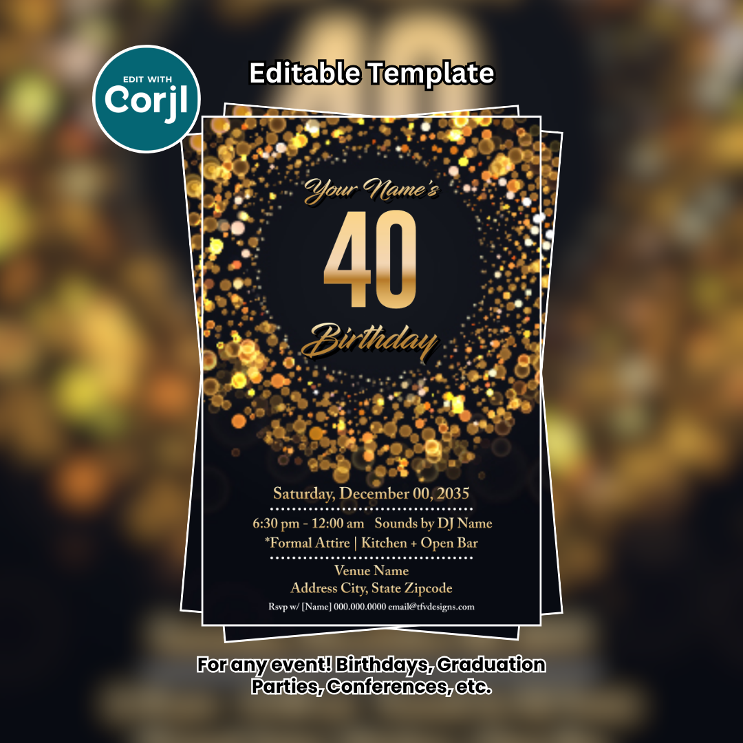 Black and Gold Birthday Celebration Flyer Editable Template (4x6)