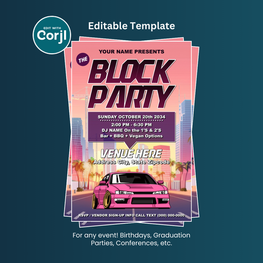 Summer Heat Block Party Flyer Editable Template