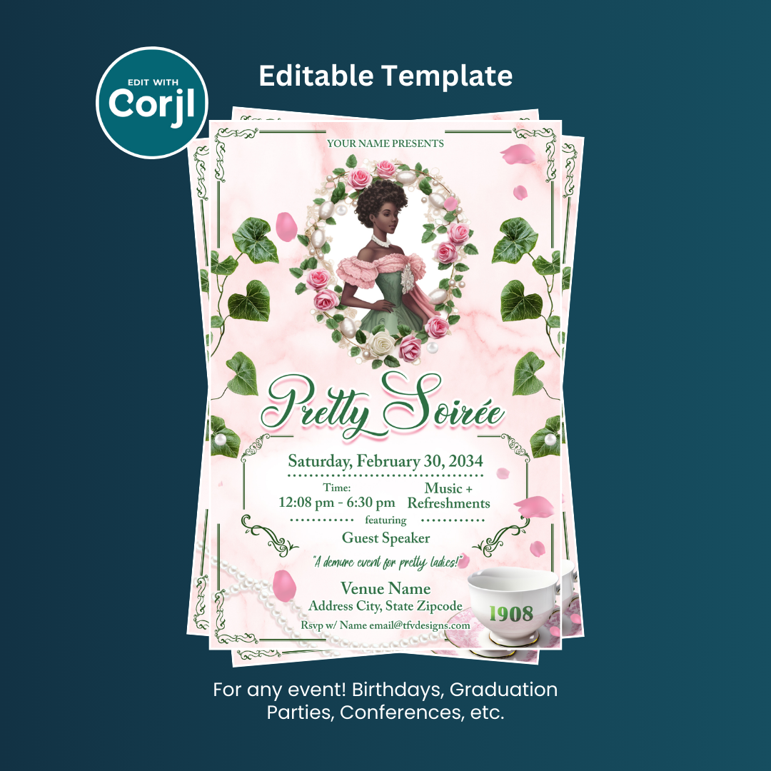 Pretty Soiree Social Event Flyer Editable Template