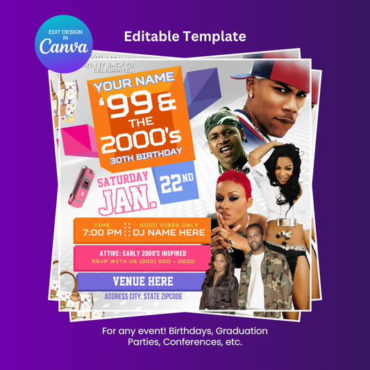 White OG 106 and Park Birthday Party Flyer Editable Canva Template