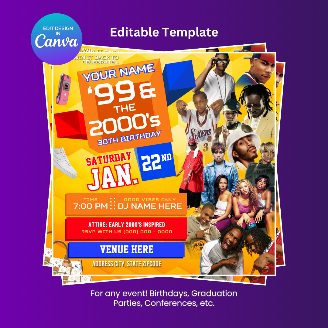 90s Hip Hop Party Flyer Template - "106 & Park" Style - Editable in Canva