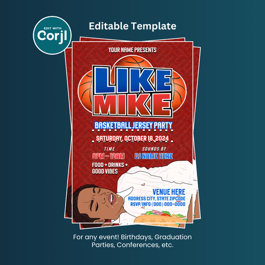 Like Mike Basketball Birthday Party Flyer Editable Template