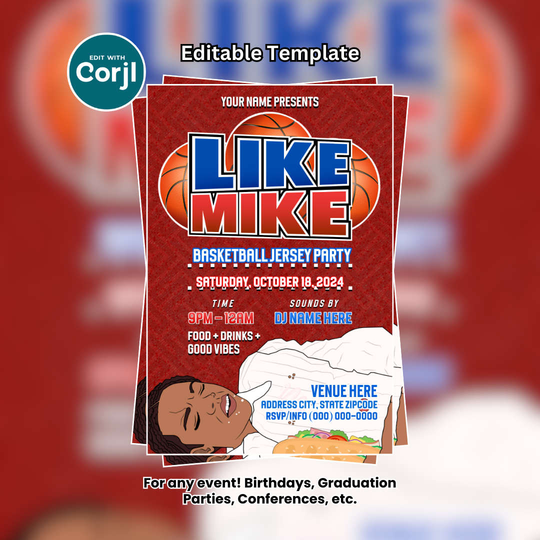 Like Mike Basketball Birthday Party Flyer Editable Template