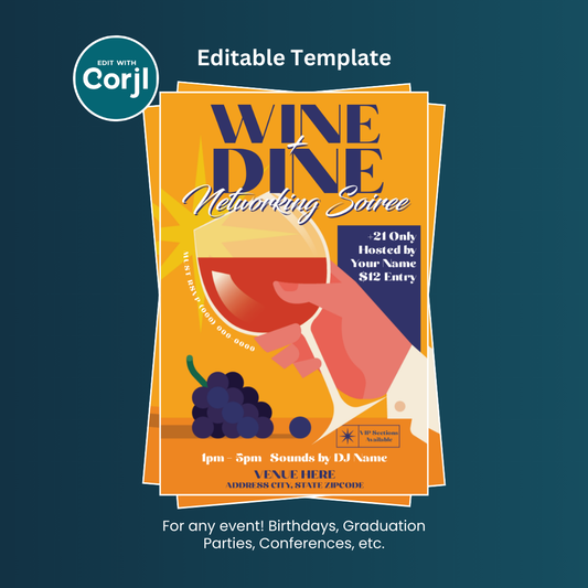Wine and Dine Soiree Event Flyer Editable Template (4x6)