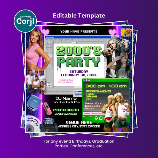 Y2K Birthday Flyer Editable Template (Style 2)