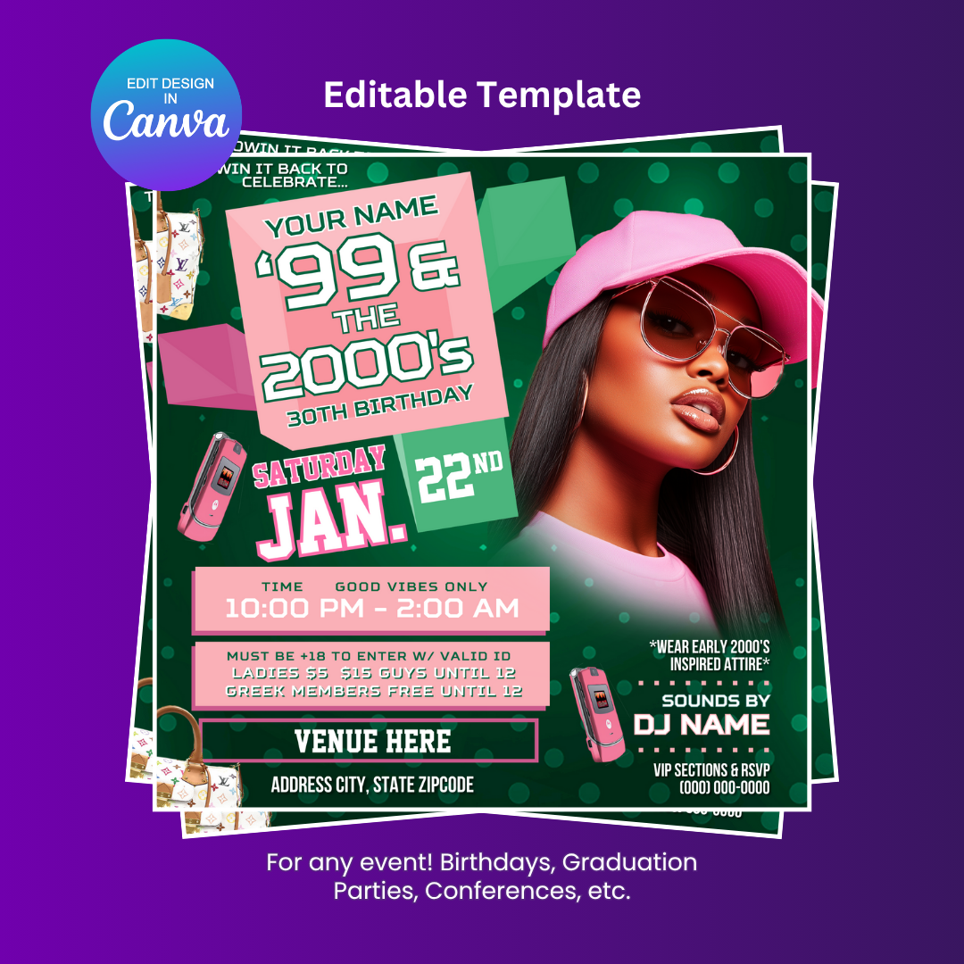 Green and Pink 106 and Park Birthday Party Invitation – Editable Template Canva Design