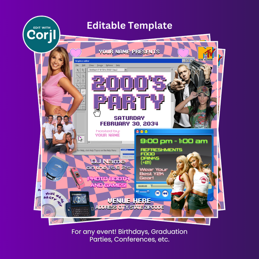Y2K Birthday Flyer Editable Template