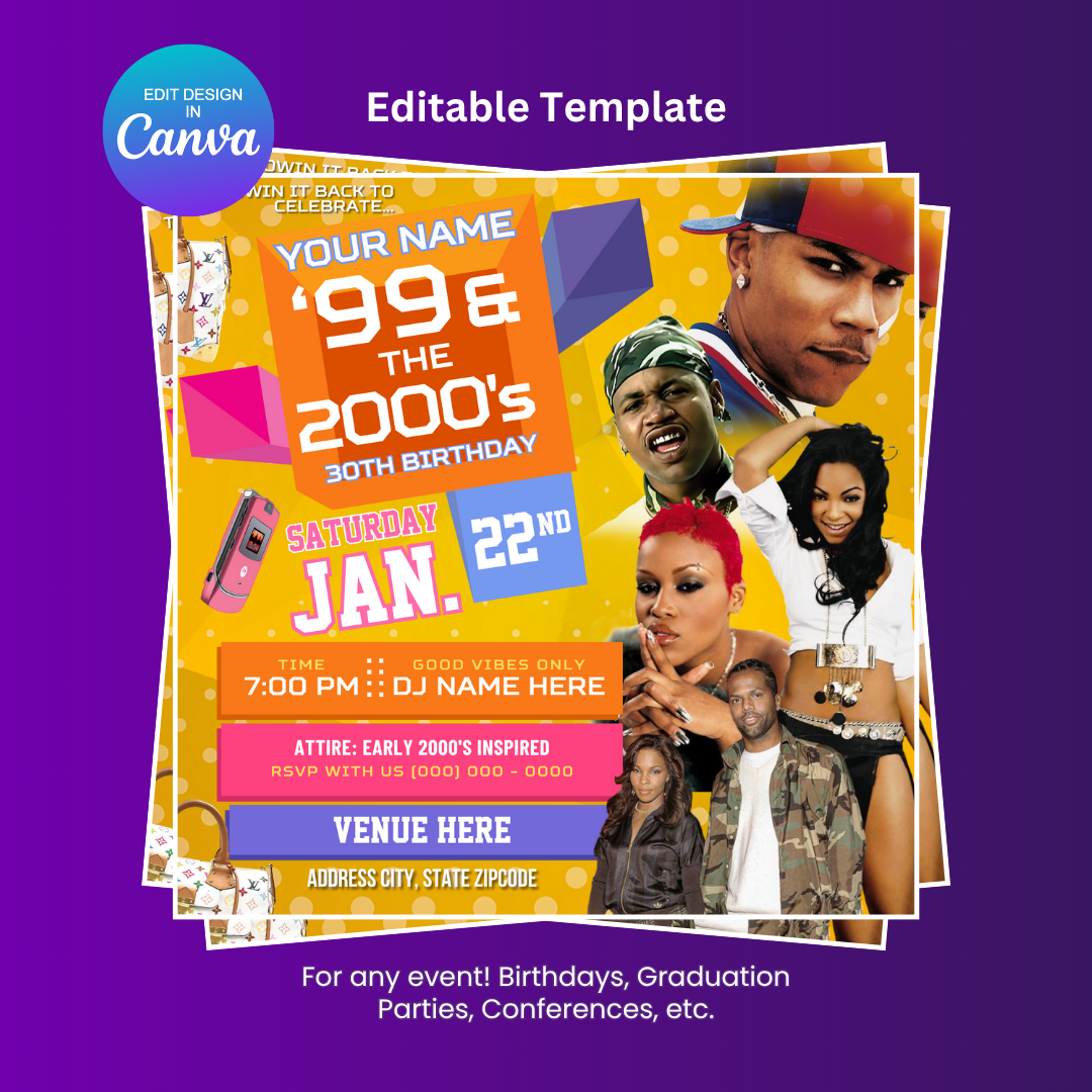 OG Yellow 106 and Park Birthday Party Flyer Editable Canva Template