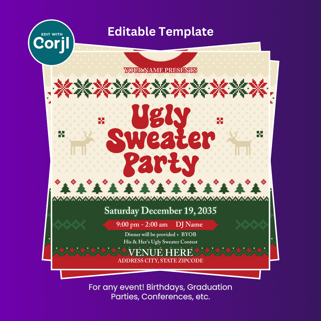 Ugly Sweater Party Flyer Editable Template