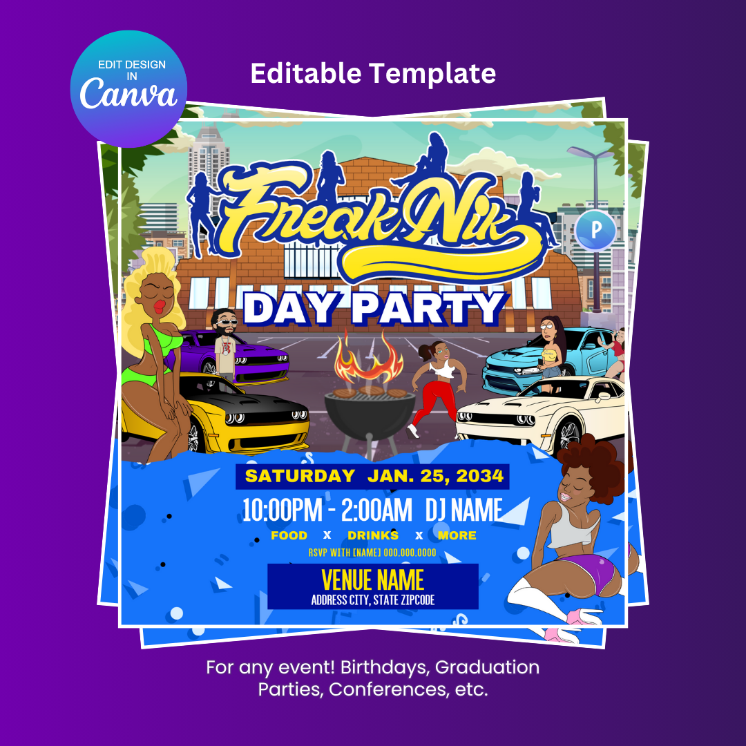 Freaknik Day Party Flyer Editable Canva Template