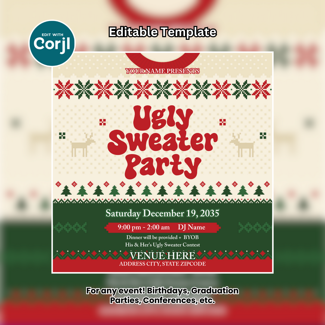 Ugly Sweater Party Flyer Editable Template