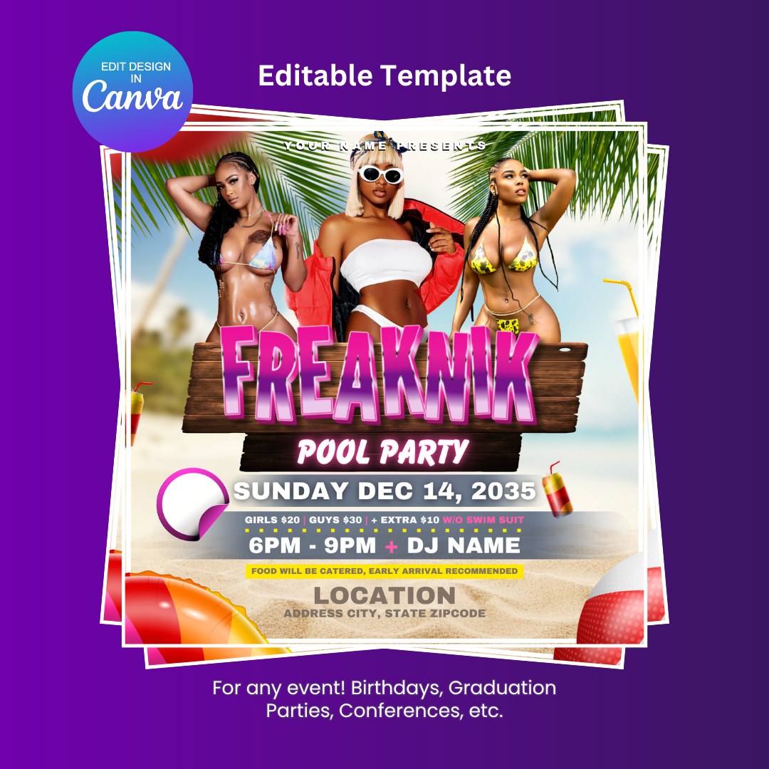 Freaknik Beach Party Flyer - Editable Canva Template