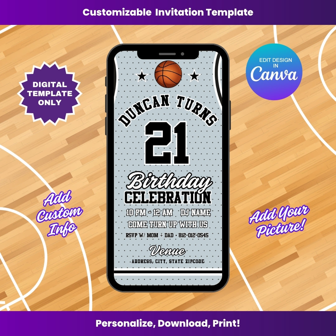 Spurs Birthday Invitation Editable Canva Template (Vertical)