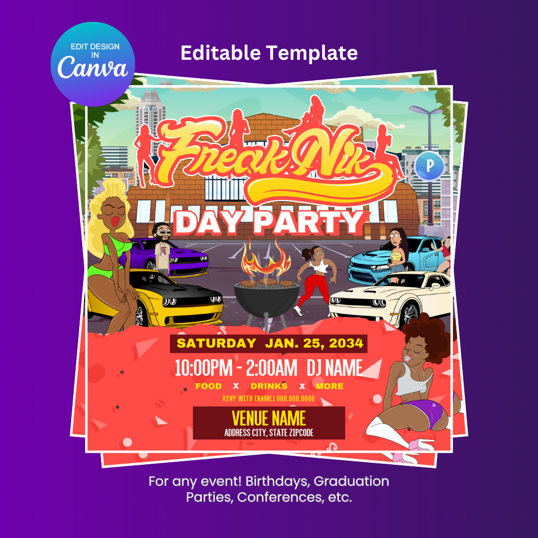 Freaknik Day Party Flyer Editable Canva Template