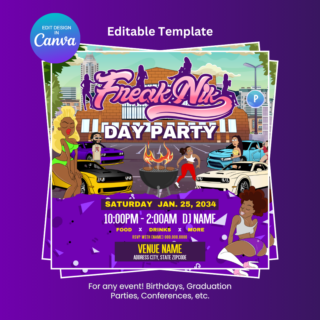 Freaknik Day Party Flyer Editable Canva Template