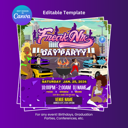 Freaknik Day Party Flyer Editable Canva Template