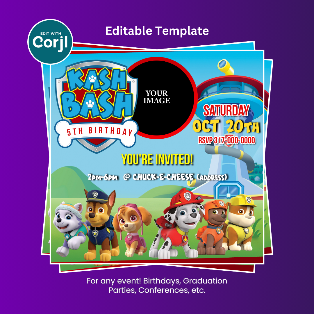 Paw Patrol Birthday Party Flyer Editable Template
