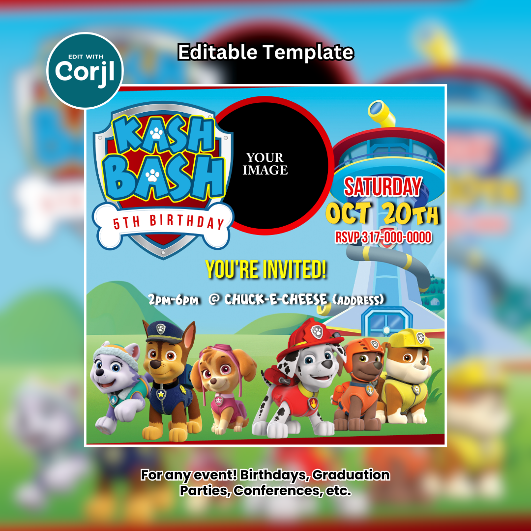 Paw Patrol Birthday Party Flyer Editable Template