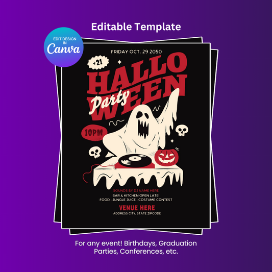 Halloween DJ Party Flyer Editable Canva Template