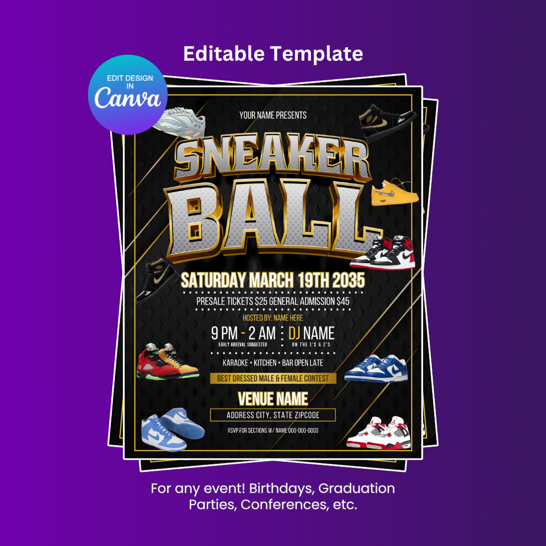 Sneaker Ball Flyer - Editable Canva Template