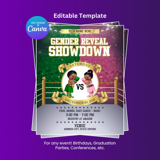 Gender Reveal Showdown Flyer Editable Canva Template