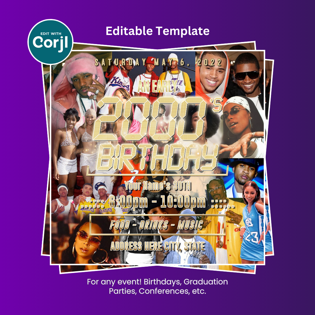 An Early 2000s Birthday Flyer Editable Template (Jersey Edition)
