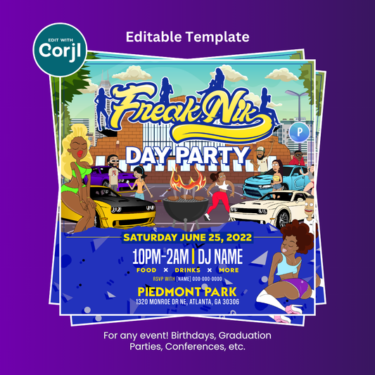 Freaknik Day Party Flyer Editable Template (Blue)