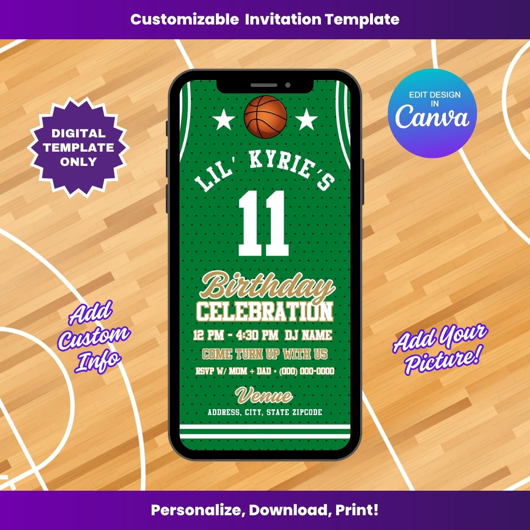 Celtics Birthday Flyer Editable Canva Template (Vertical)