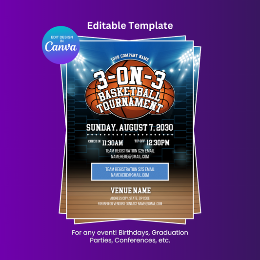 3 On 3 Basketball Tournament Flyer Editable Canva Template