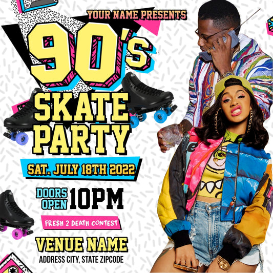 90's Retro Vibe Skate Party Flyer Editable Template