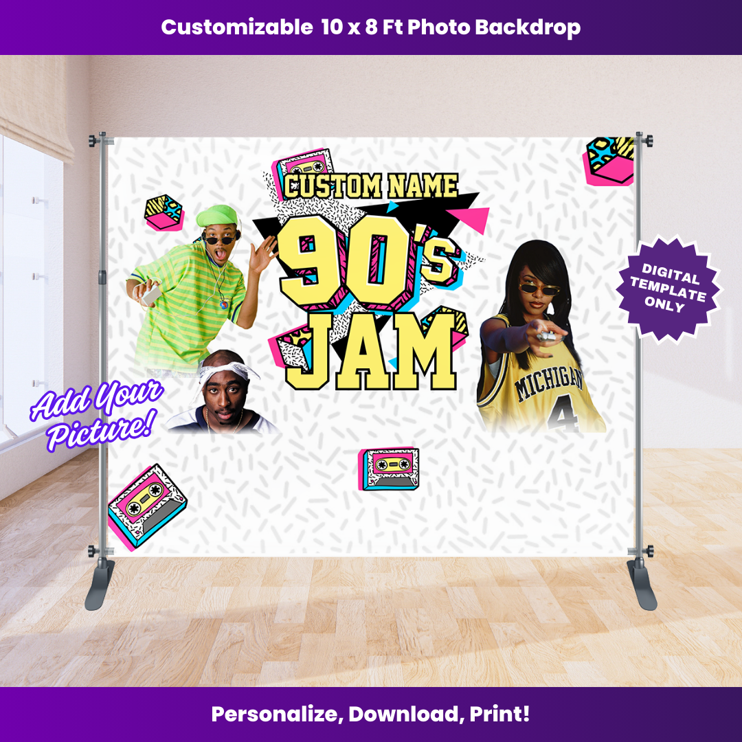 90's Music Jam Backdrop Editable Template (10x8 ft)