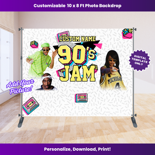 90's Music Jam Backdrop Editable Template (10x8 ft)