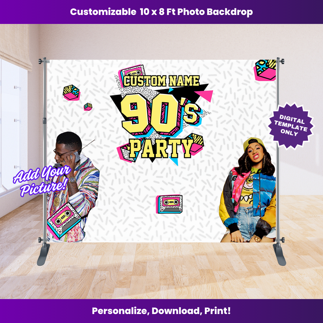 90's Retro Vibe Backdrop Editable Template (10x8 ft)