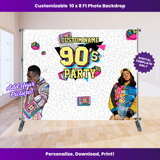 90's Retro Vibe Backdrop Editable Template (10x8 ft)