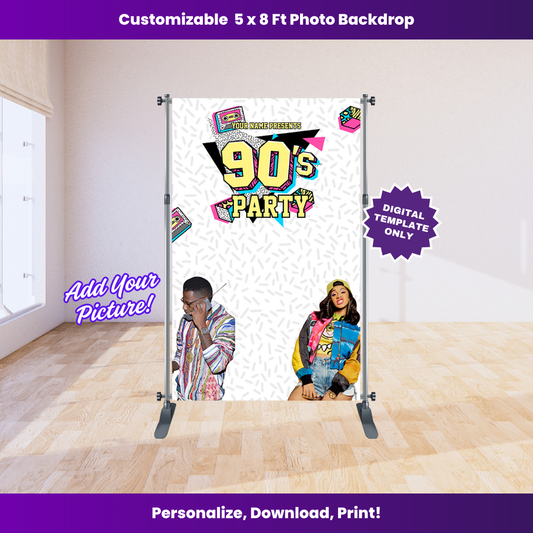 90's Retro Vibe Backdrop Editable Template (5x8 ft)