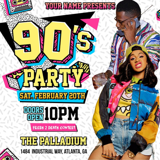 90's Retro Vibe Party Flyer Editable Template