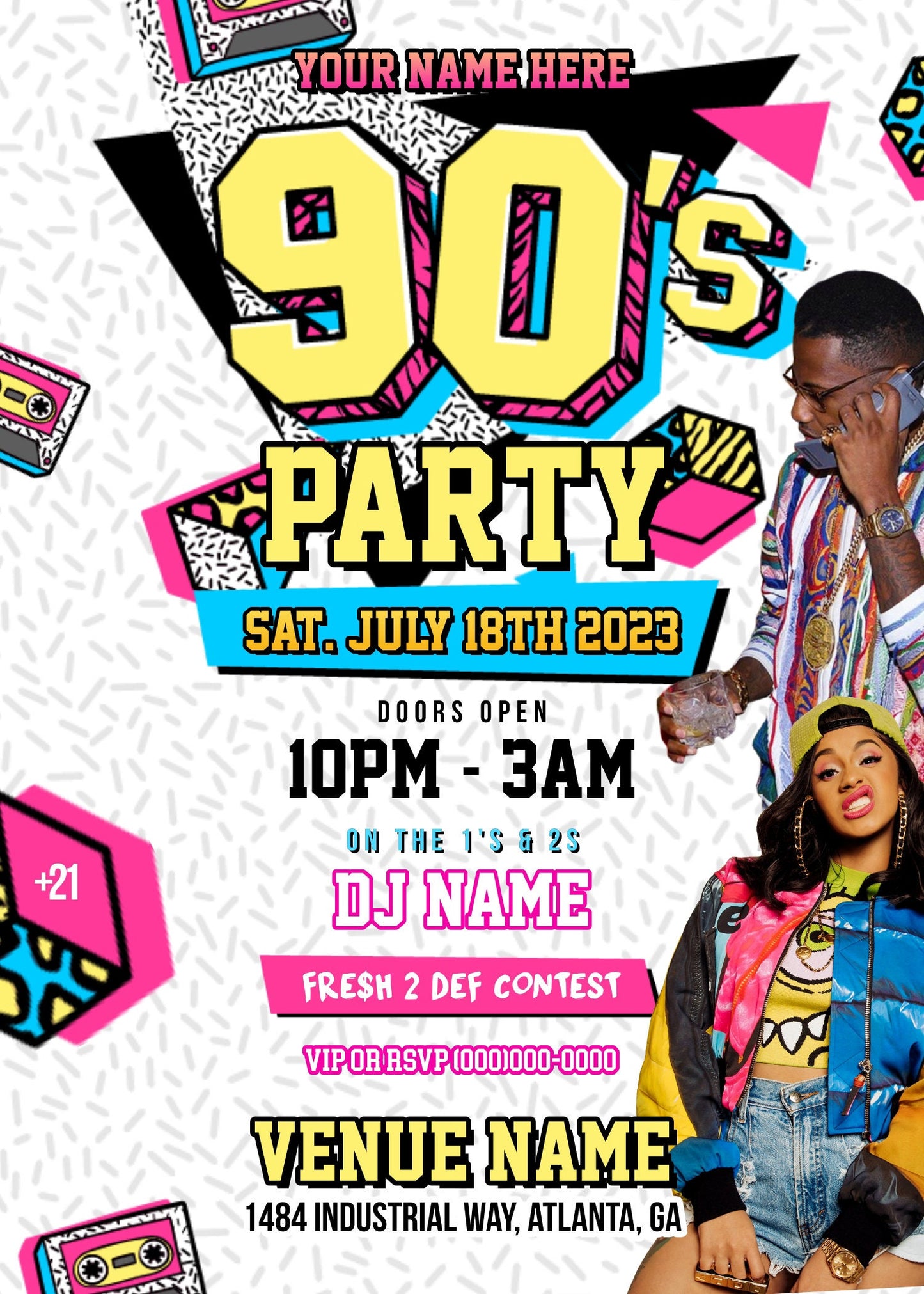 90s Retro Vibe Party Flyer Editable Template (Instagram)