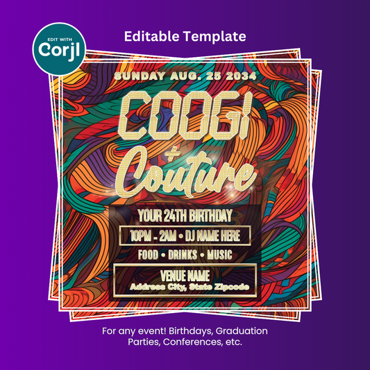 90's Coogi and Couture Party Flyer Editable Template