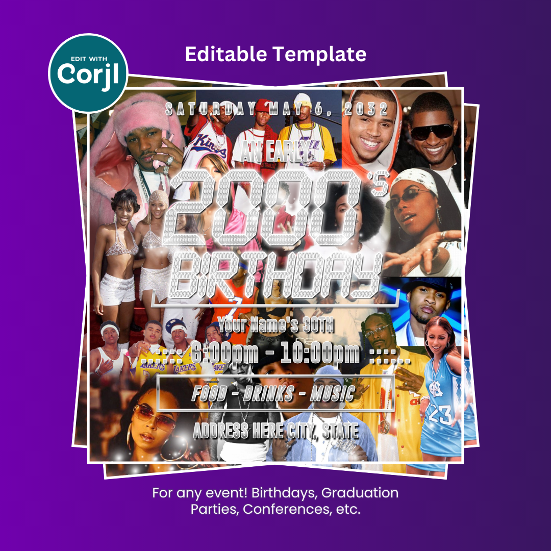 An Early 2000's Birthday Flyer Editable Template (Platinum Edition)