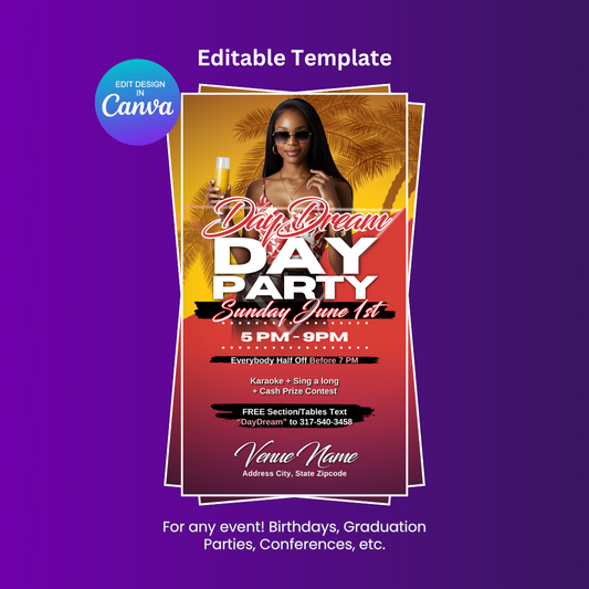 Day Dream Day Party Mobile Invitation Editable Canva Template