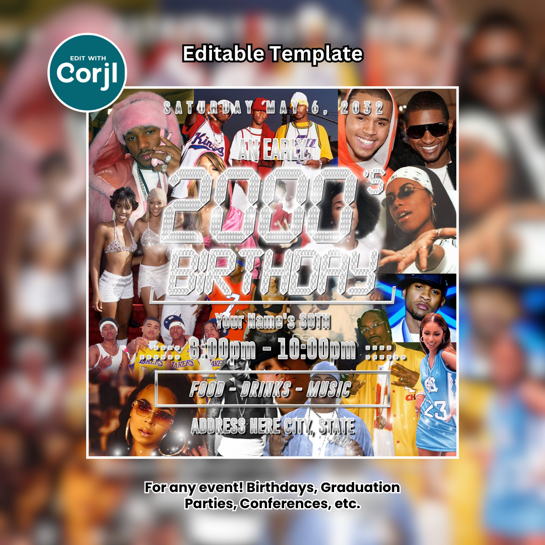 An Early 2000's Birthday Flyer Editable Template (Platinum Edition)