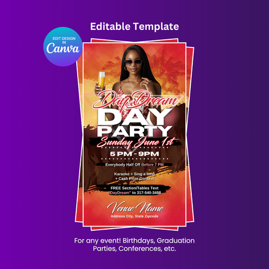 Day Dream Day Party Mobile Invitation Editable Canva Template