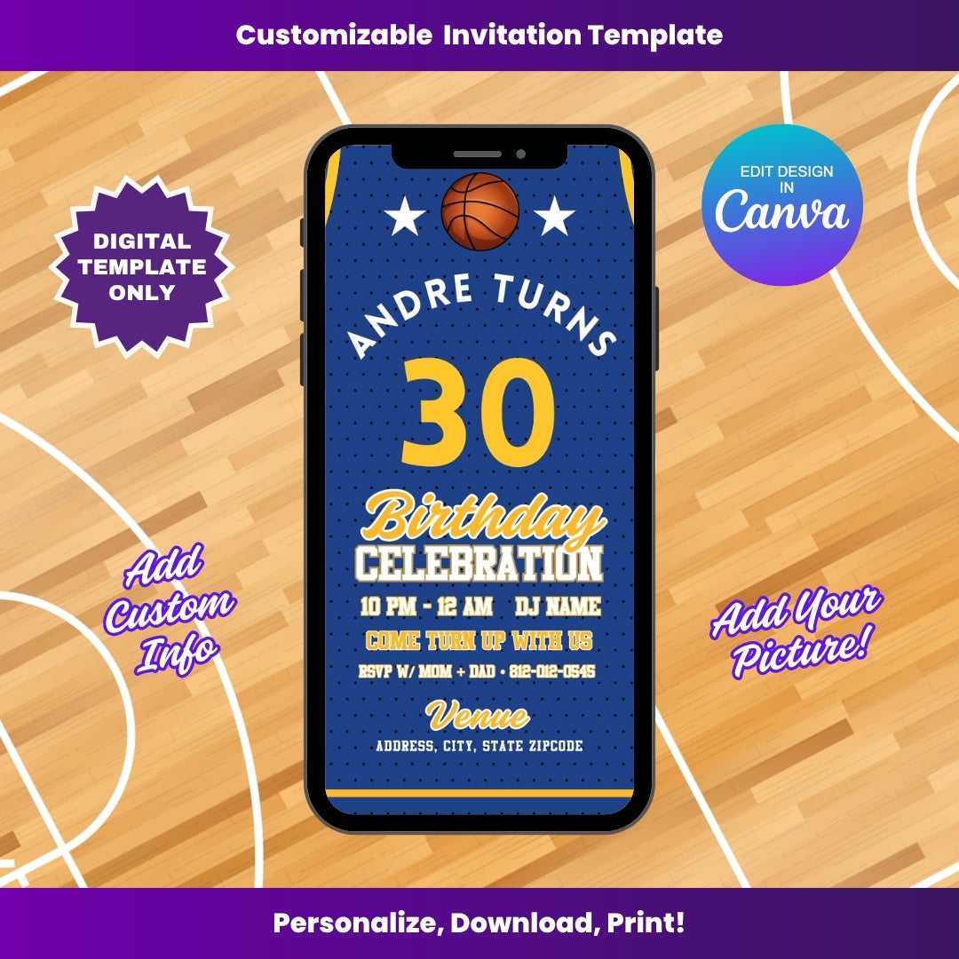 Warriors Birthday Flyer Editable Canva Template (Vertical)